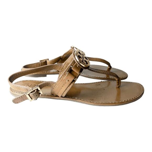 TORY BURCH Everly Brown Leather T-Strap Sandal Size 8.5M - Picture 2 of 7